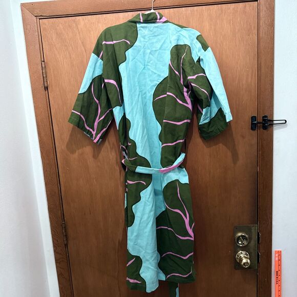 Ikea x Marimekko Bastua Unisex Kimono Robe Rhubarb Leaf Blue Green Pink L/XL - Picture 2 of 5